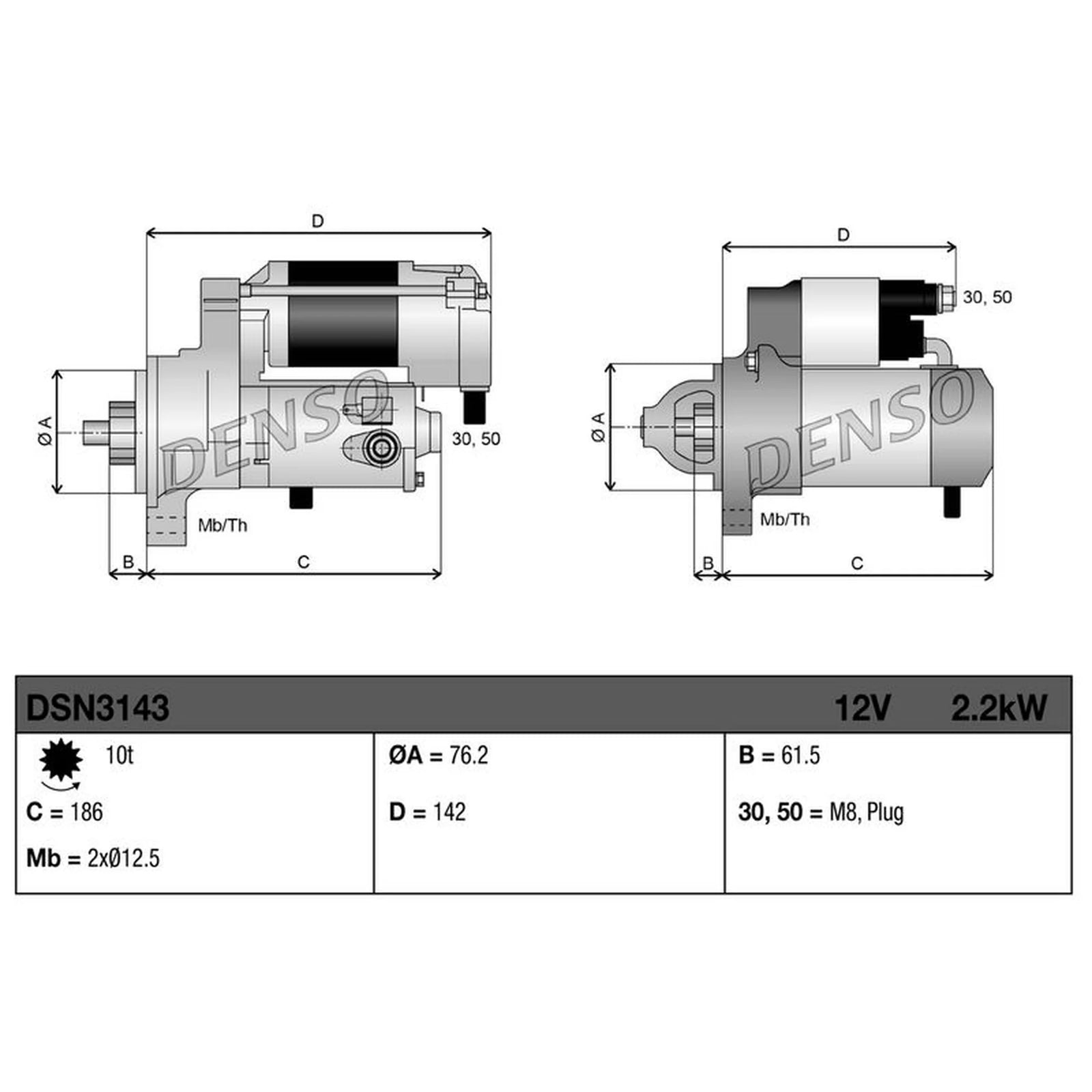 Denso Starter Motor 12V 2.2kW 10 Teeth DSN3143