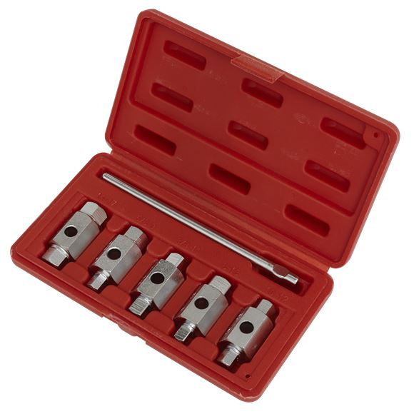 Sealey 6pc Double End Drain Key Tool Set Engine Gearbox Sump Plug in Case