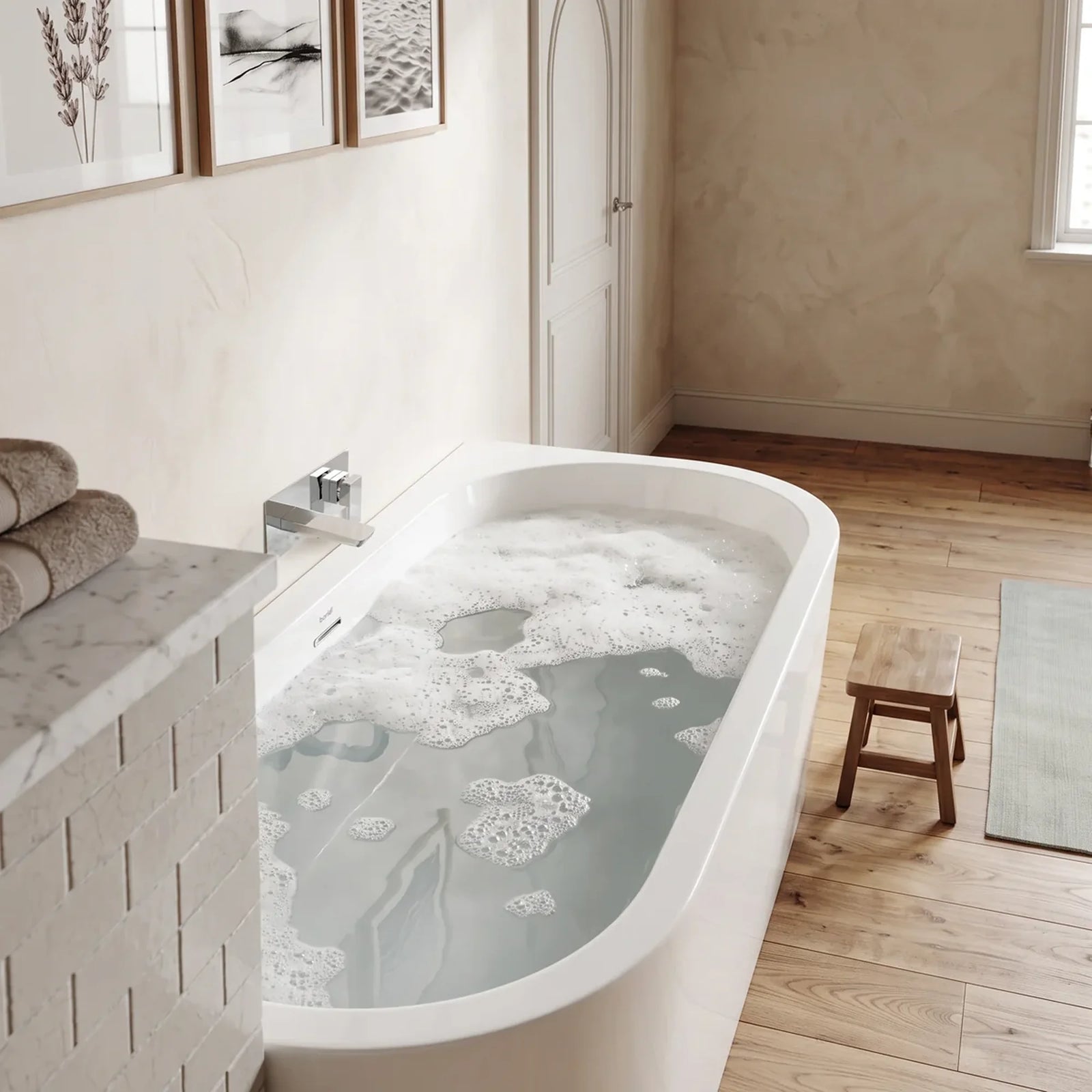Baridi Left-Hand Corner Slim Rim Bath 150cm - Gloss White