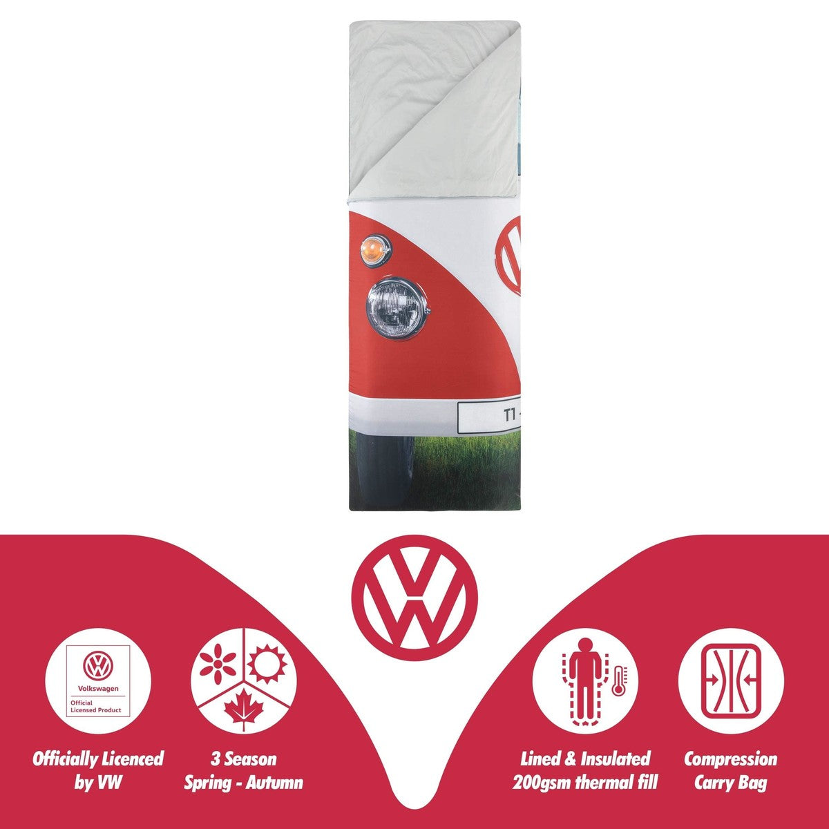 Vw Single Sleeping Bag Titan Red 190Cm X 75Cm OL0182-RD