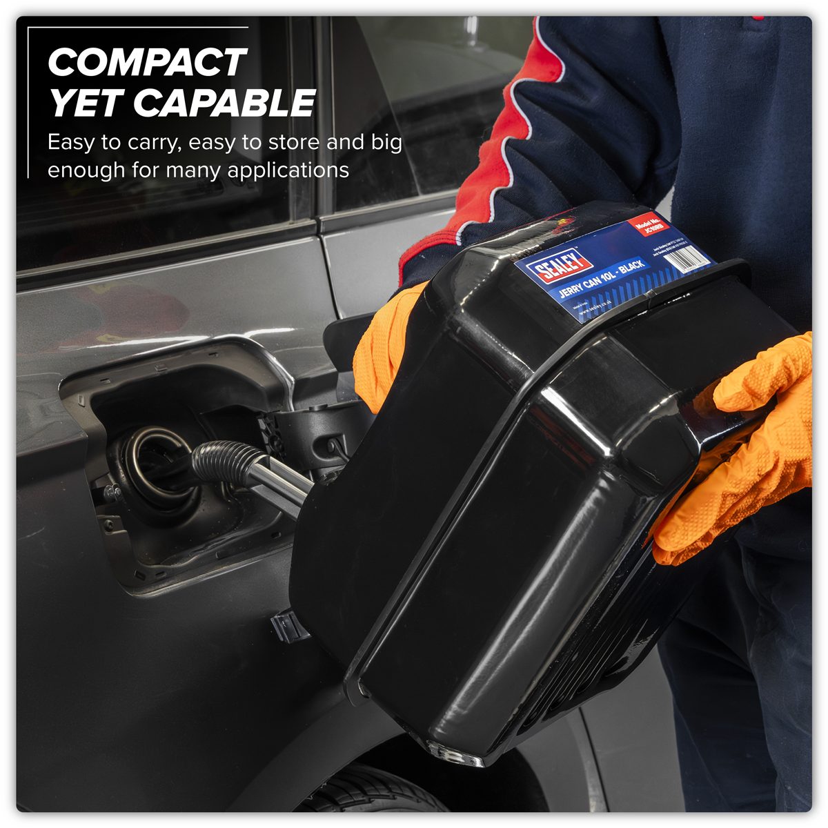 Sealey 10L Jerry Can Black Steel Fuel Container