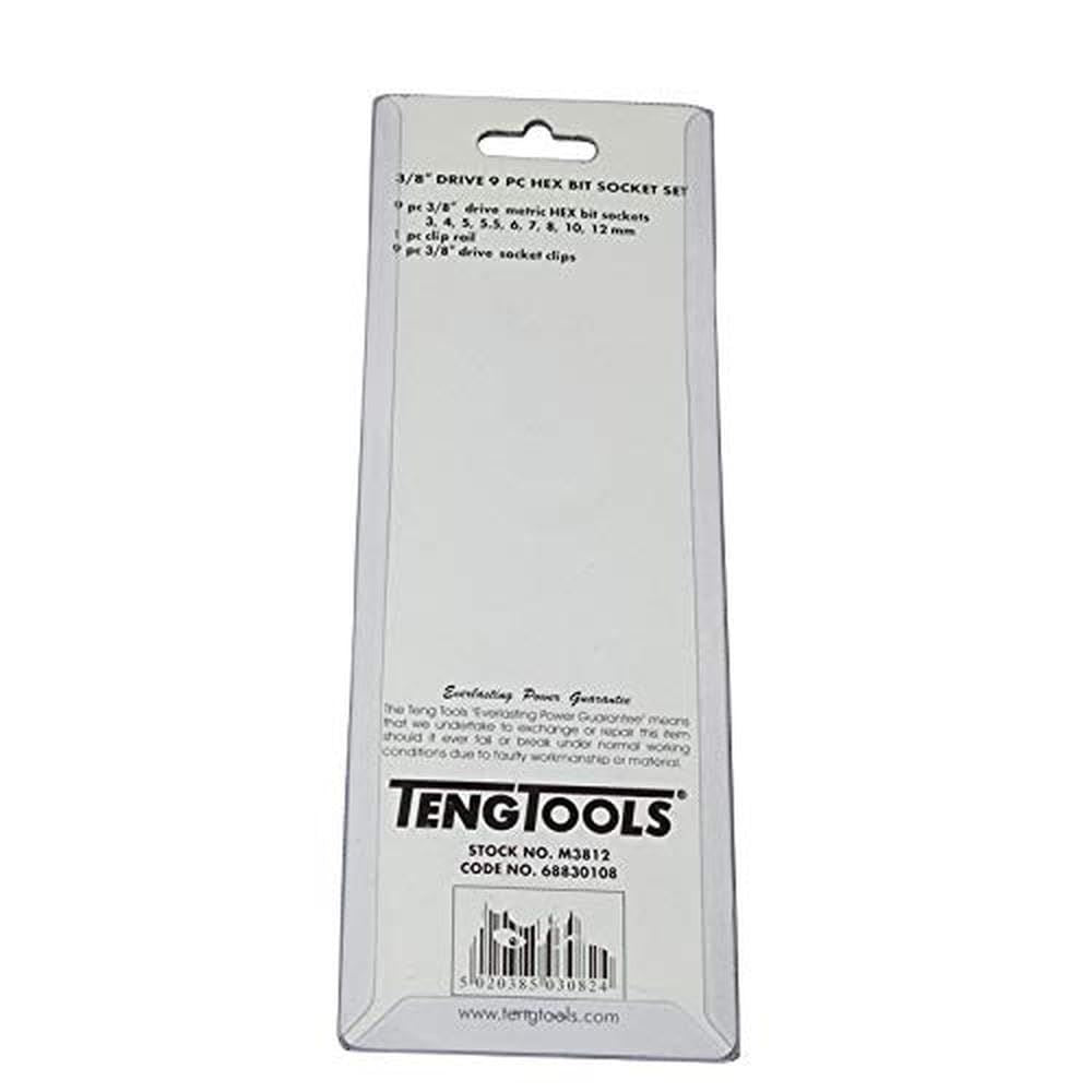 Teng Tools 3/8" Hex Bit Socket Clip Rail Set 9 Pieces