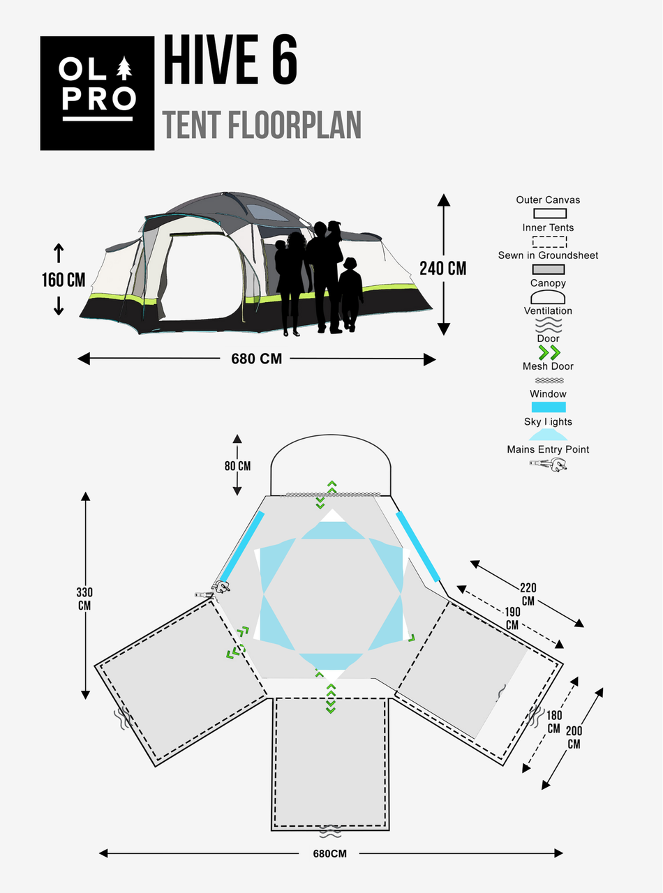 Olpro Hive - 6 Person Poled Tent (Ripstop)