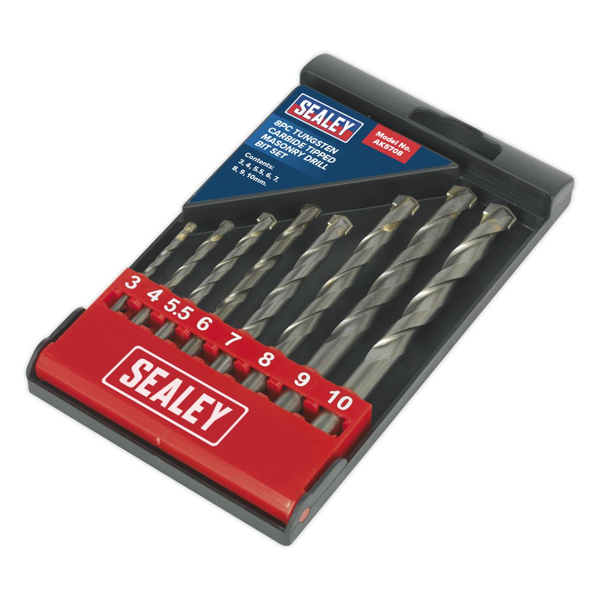 Sealey 8pc TCT Masonry Drill Bit Set 3-10mm Tungsten Carbide Tipped Brick