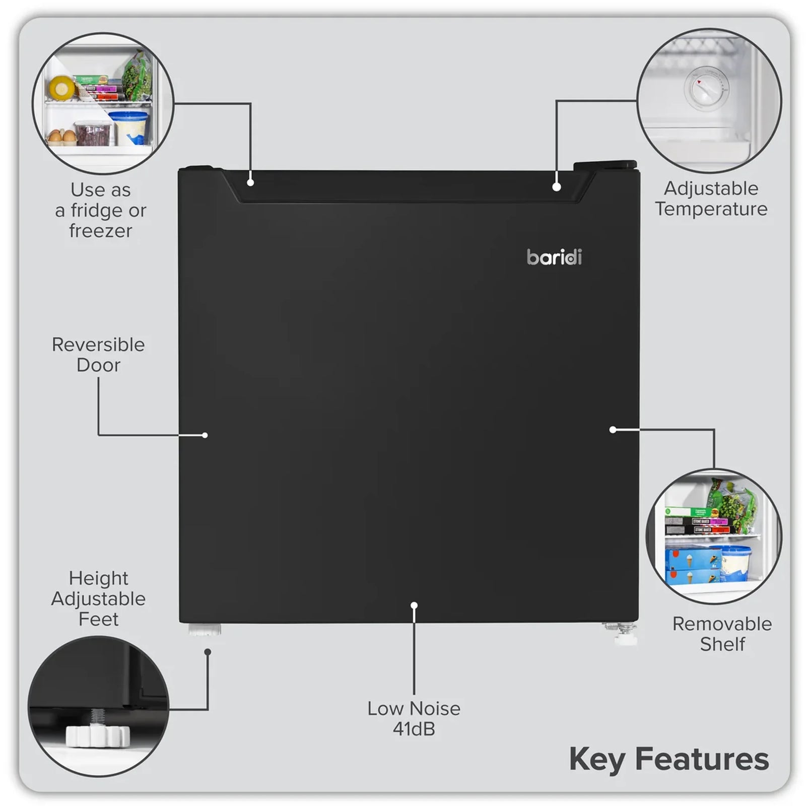 Baridi Mini Tabletop Fridge/Freezer DH255 31L Capacity - Black