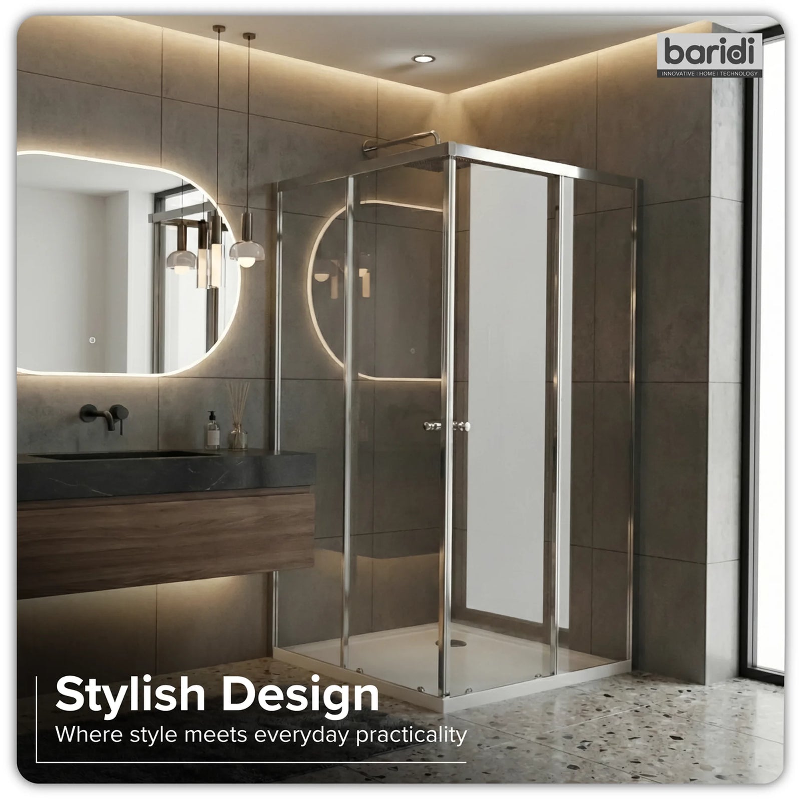Baridi Corner Shower Entry Enclosure 1000 x 800mm - Chrome