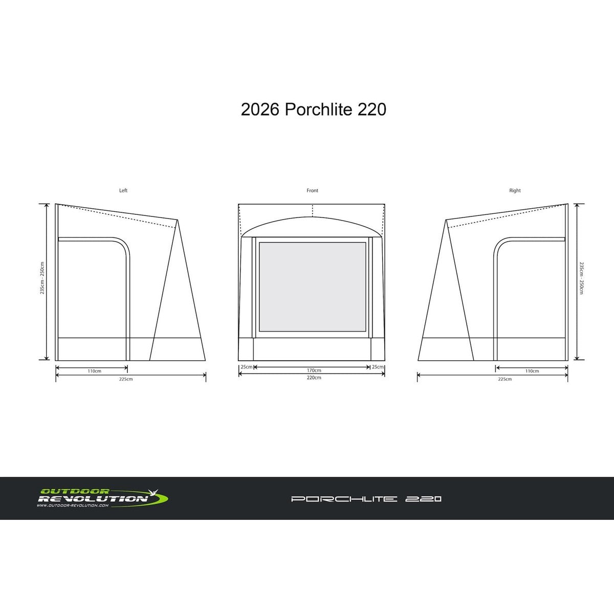 Outdoor Revolution Porchlite 220 Alu-Tech Poled Caravan Porch Awning