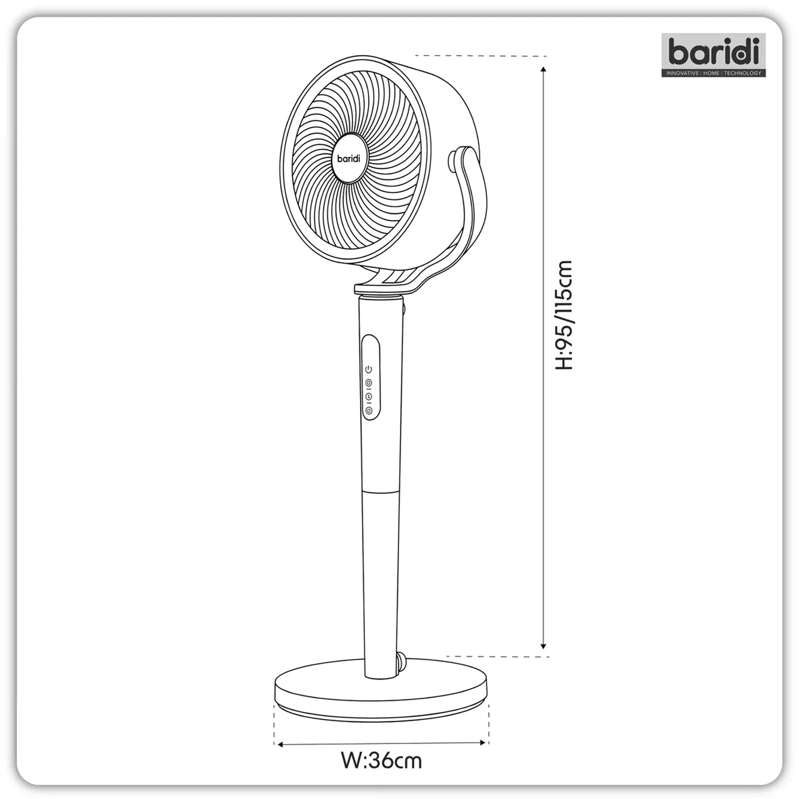 Baridi Pedestal Fan DH264 12" with Remote & Timer - Grey