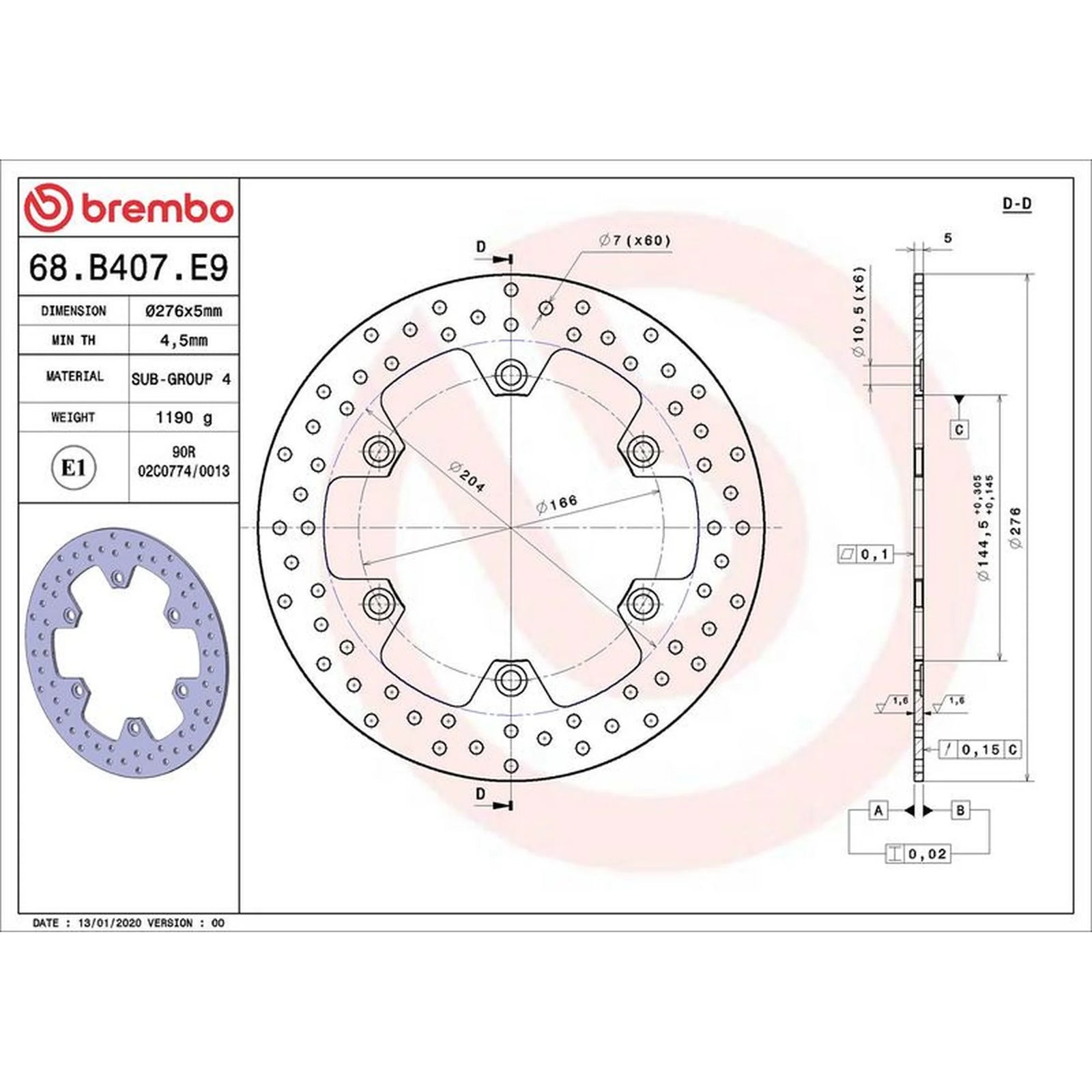 Brembo 2 x Rigid Front Brake Disc Brake Discs 68B407E9