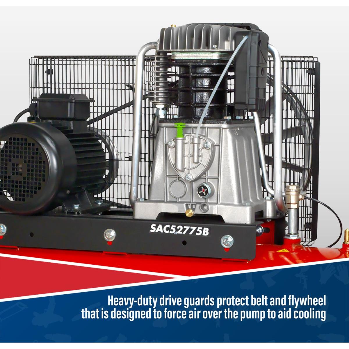 Sealey 270L Belt Drive Air Compressor with Cast Cylinders 7.5hp 3ph 2-Stage