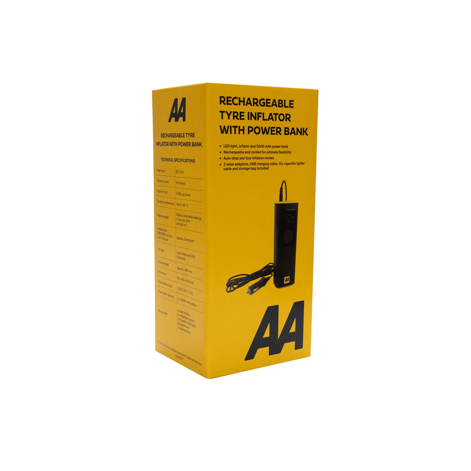 AA Rechargeable Tyre Inflator With Power Bank 12V USB