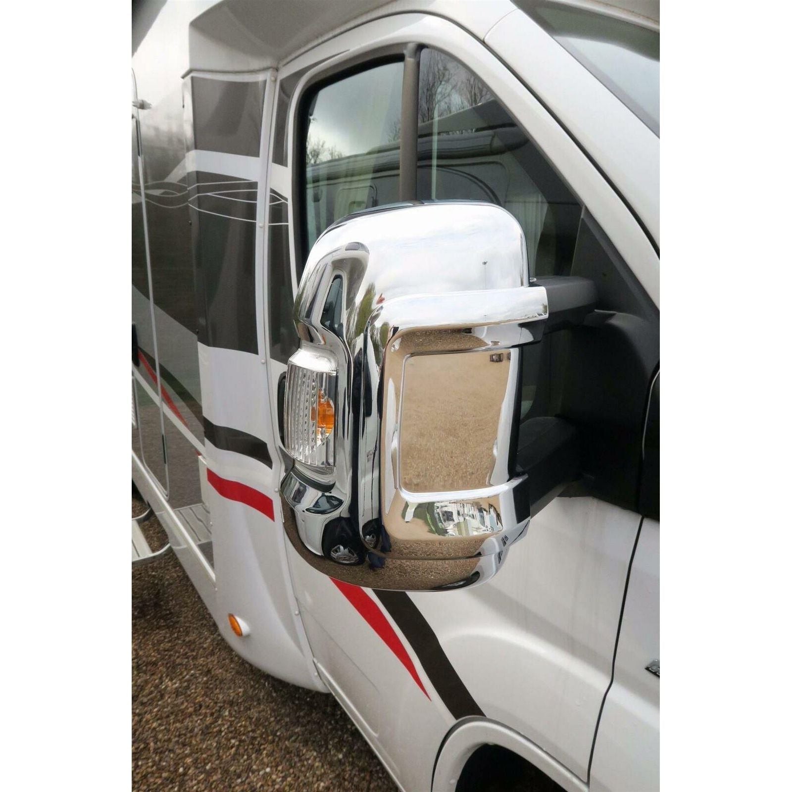 Long Arm Chrome Mirror Covers for Fiat Ducato, Peugeot Boxer, Citroen Relay Van/Motorhome (2007+)