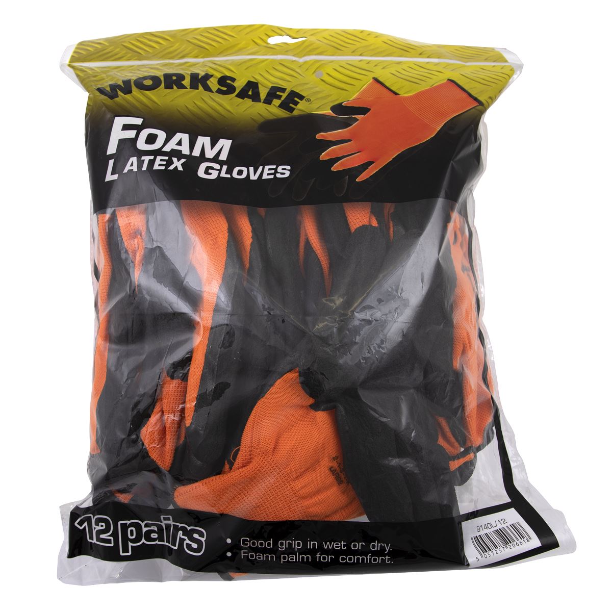 Worksafe Worksafe Foam Latex Gloves, Large - Pack of 12 Pairs 9140L/12