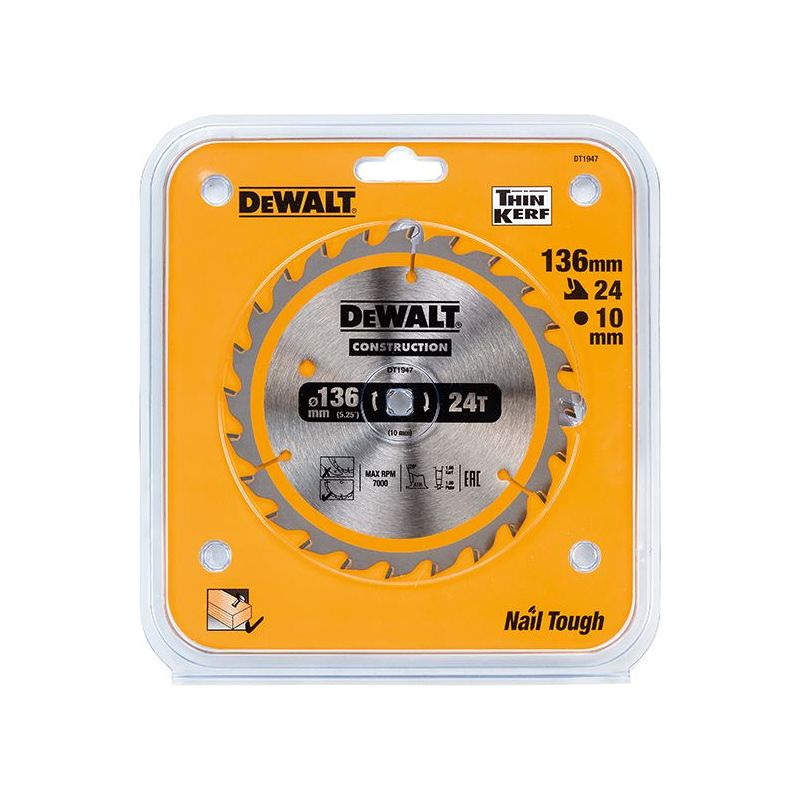 Dewalt Power Tools Cordless Construction Trim Saw Blade 136 x 10mm x 24T