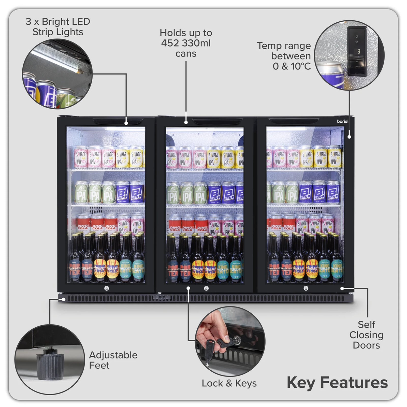Baridi Back Bar Drinks Fridge Cooler DH336 307L Black