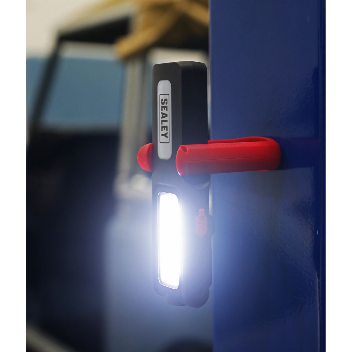 Sealey LED318 Rechargeable Inspection Lamp 5W COB + 3W LED + Power Bank Red