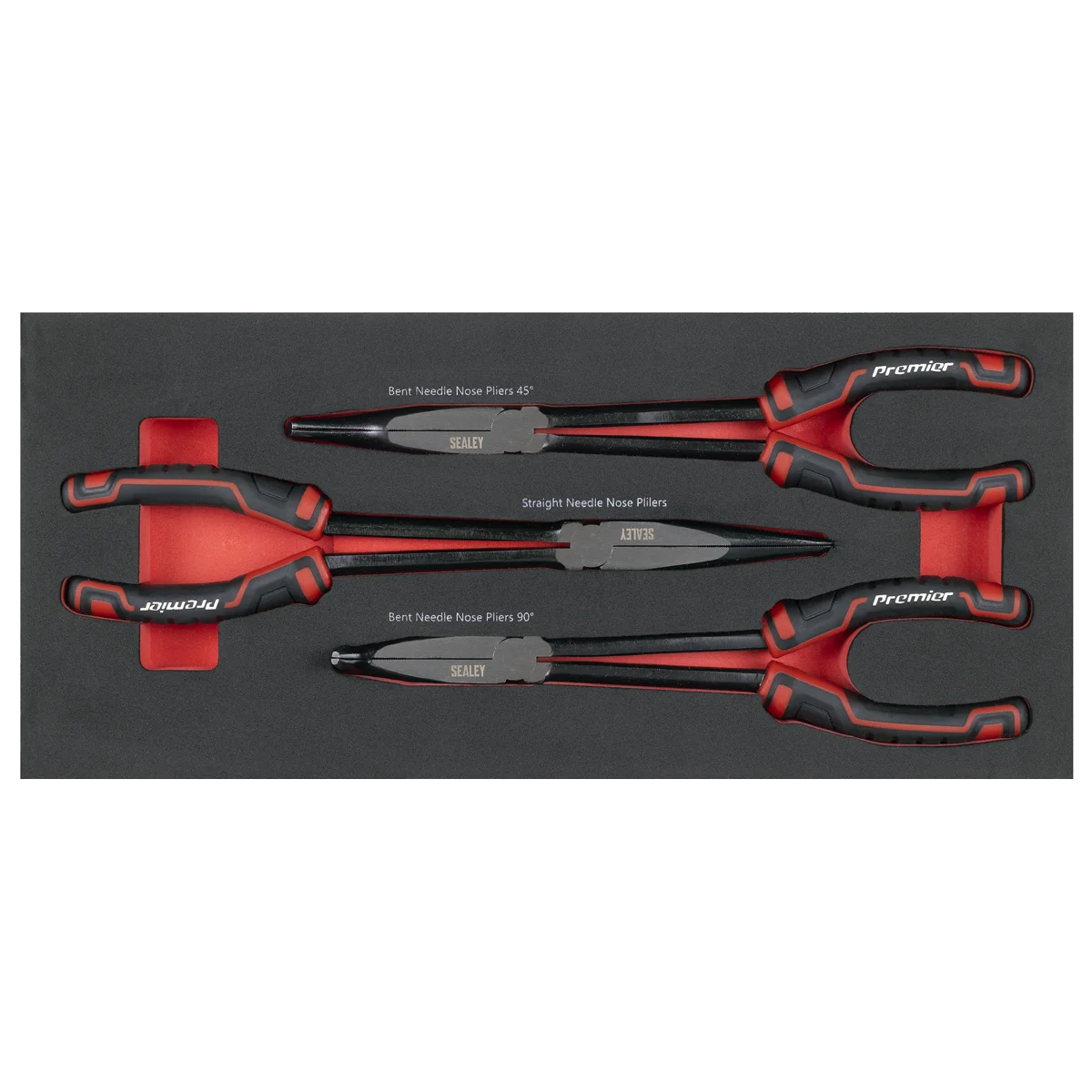 Sealey Premier Long Needle Nose Pliers Set 3 Piece with Tool Tray TBT58