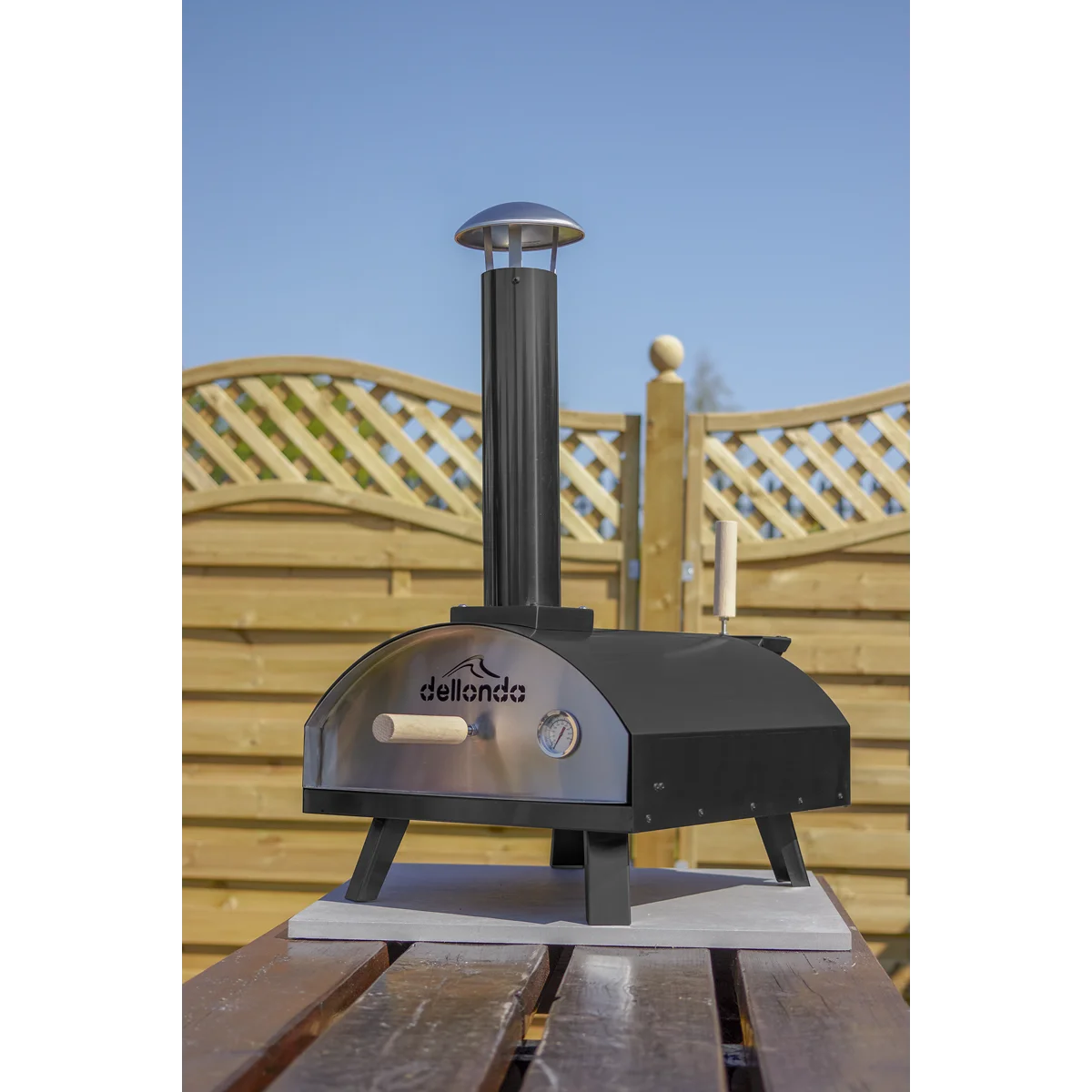 Dellonda Portable Wood-Fired 14" Pizza Oven and Smoking Oven Black/Stainless Steel