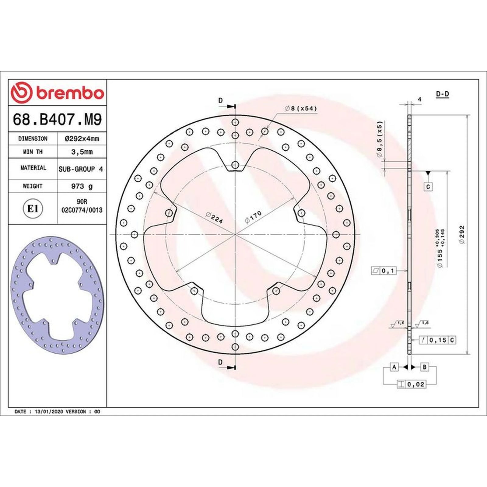 Brembo 2 x Rigid Front Brake Disc Brake Discs 68B407M9