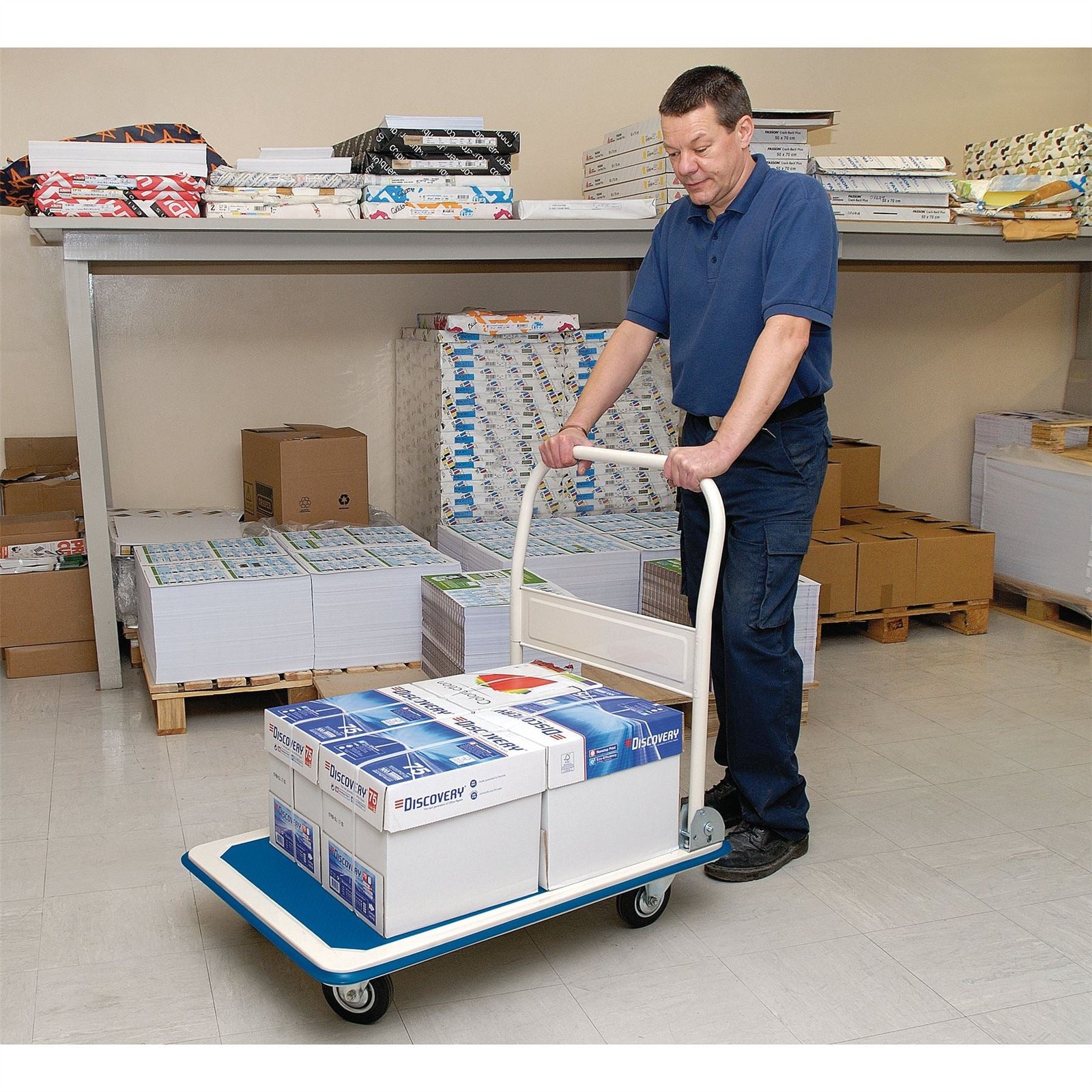 Draper Platform Trolley with Folding Handle, 900 x 600 x 850mm, 300kg 04692
