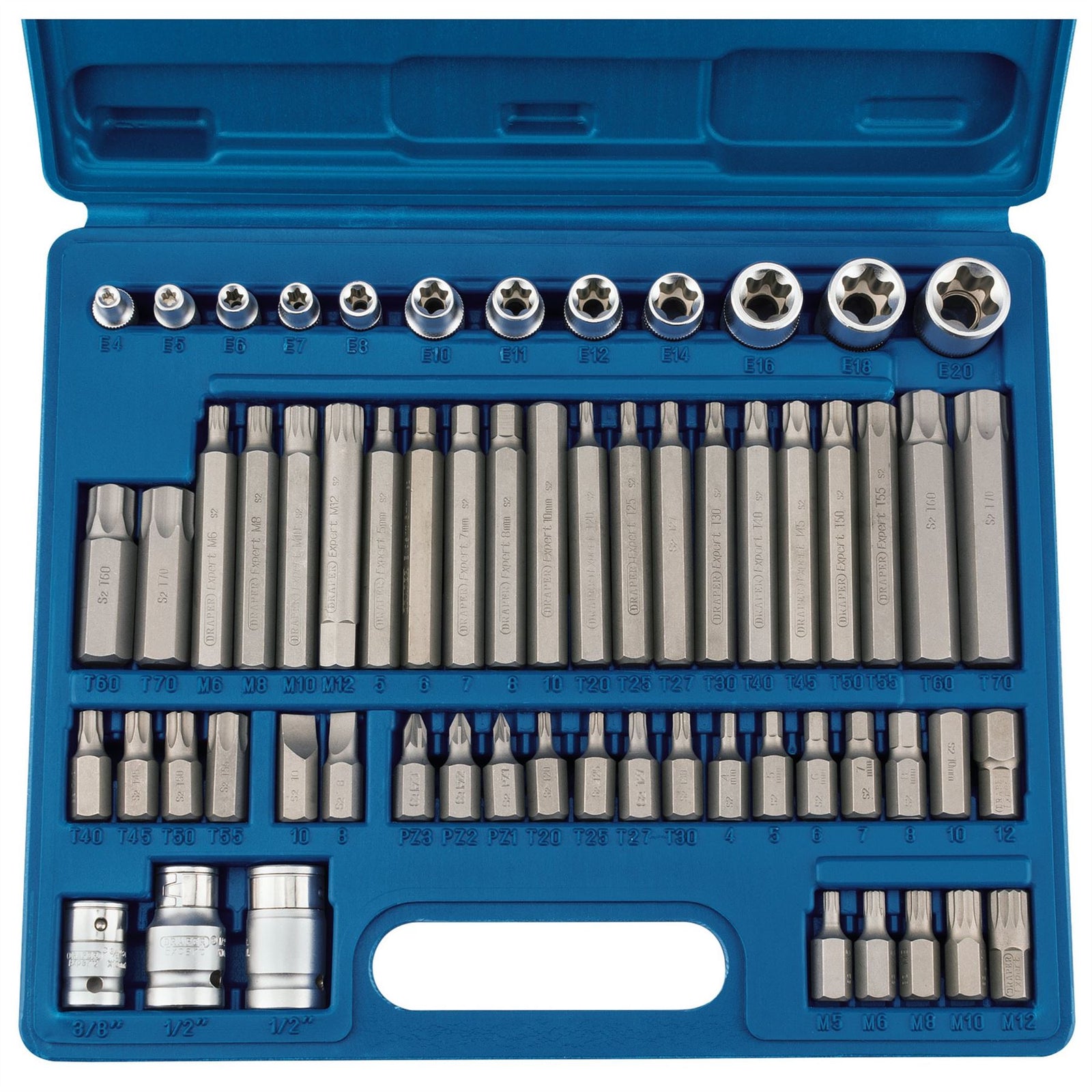 Draper Mechanic's Socket and Bit Set, 3/8, 1/2" Sq. Dr. (61 Piece) 63376