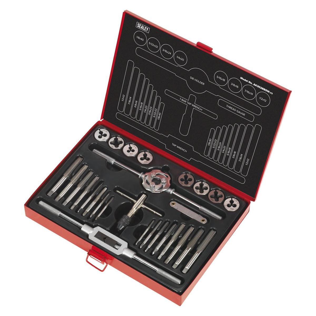 Sealey Imperial Tap & Die Set Split Dies BSW 28pc AK3028BSW