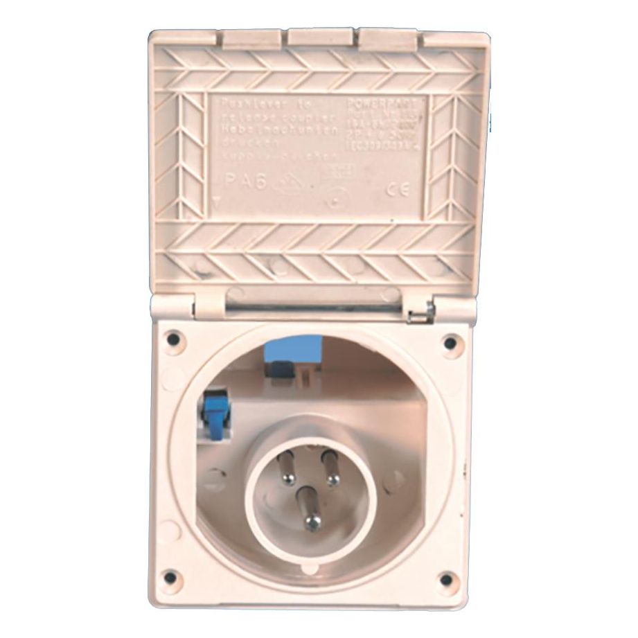 Mains 230V 16A Flush Hook Up Socket White Caravan VW Camper Van VW RV Motorhome