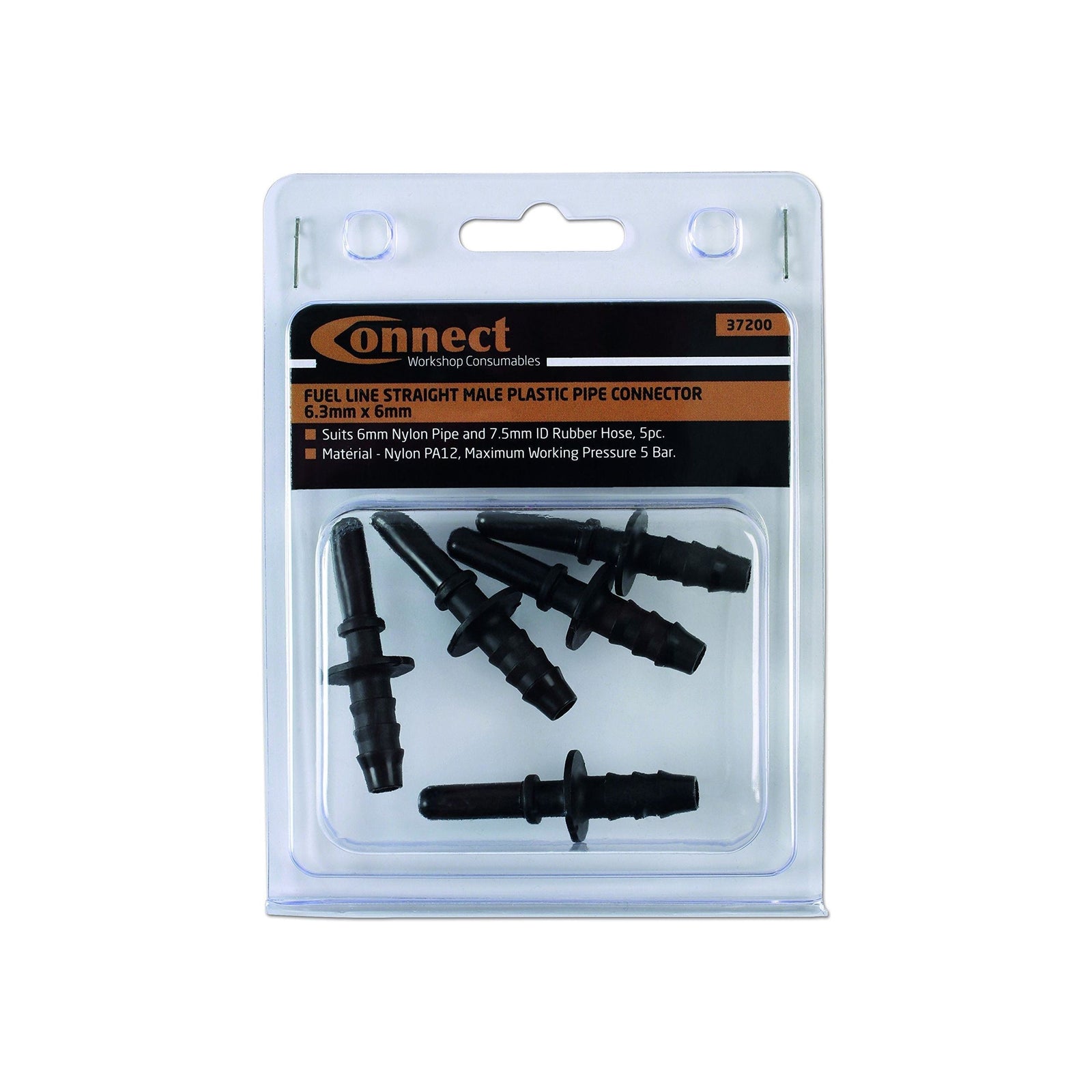 Connect Straight Male Plastic Pipe Connector 6.3 x 6mm 5pc 37200