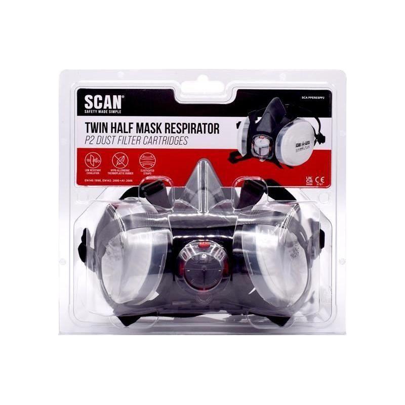 Scan Twin Half Mask Respirator + P2 Dust Filter Cartridges