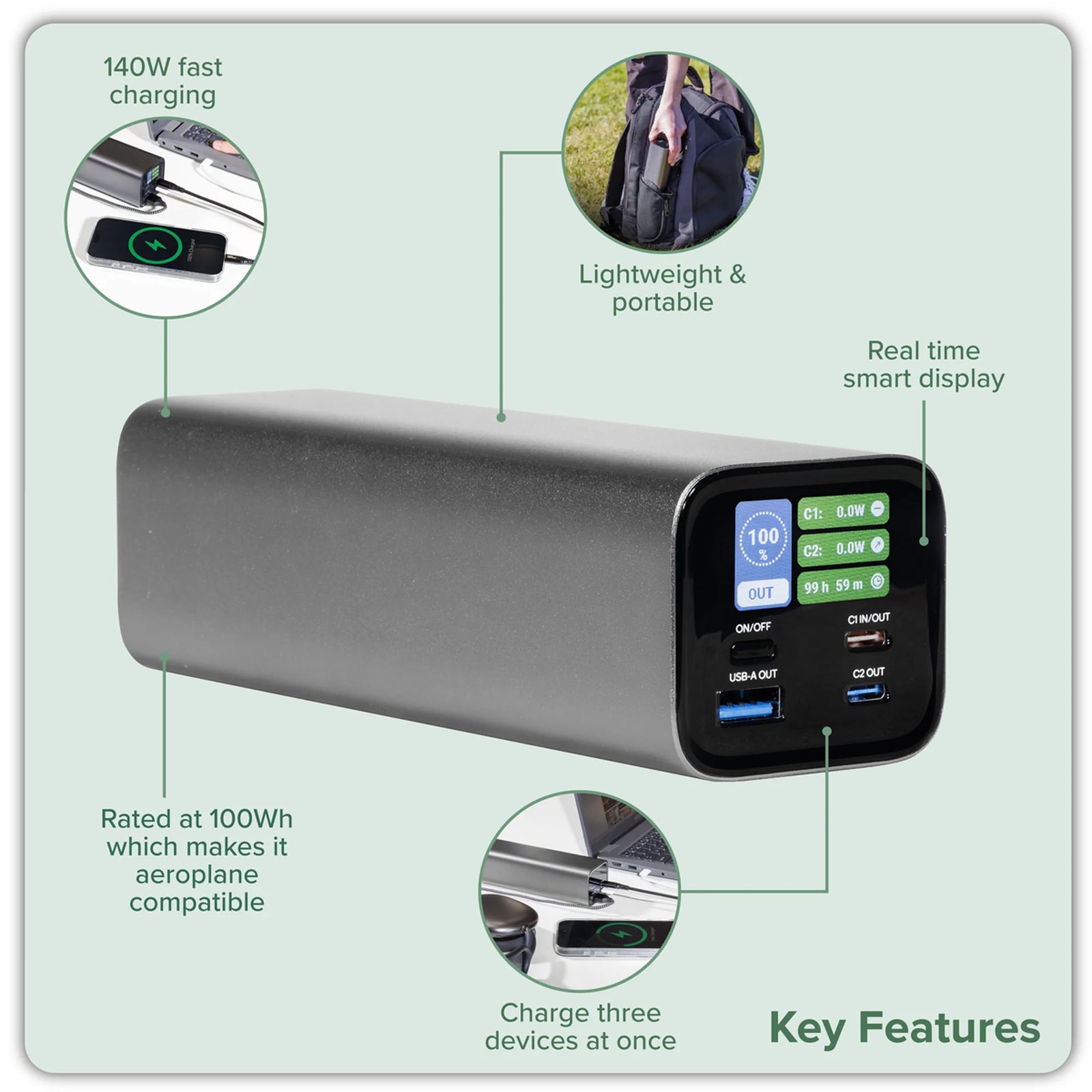 Dellonda Portable Power Bank DL168 27000mAh 140W
