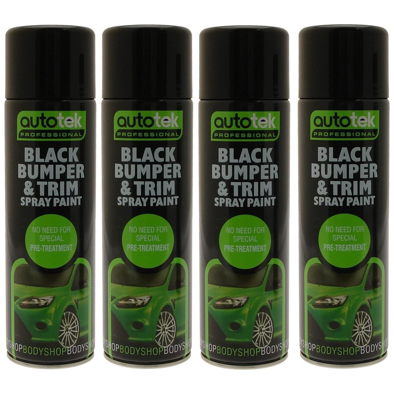 4x Autotek Professional Black Bumper and Trim 500ml Spray Paint High Coverage