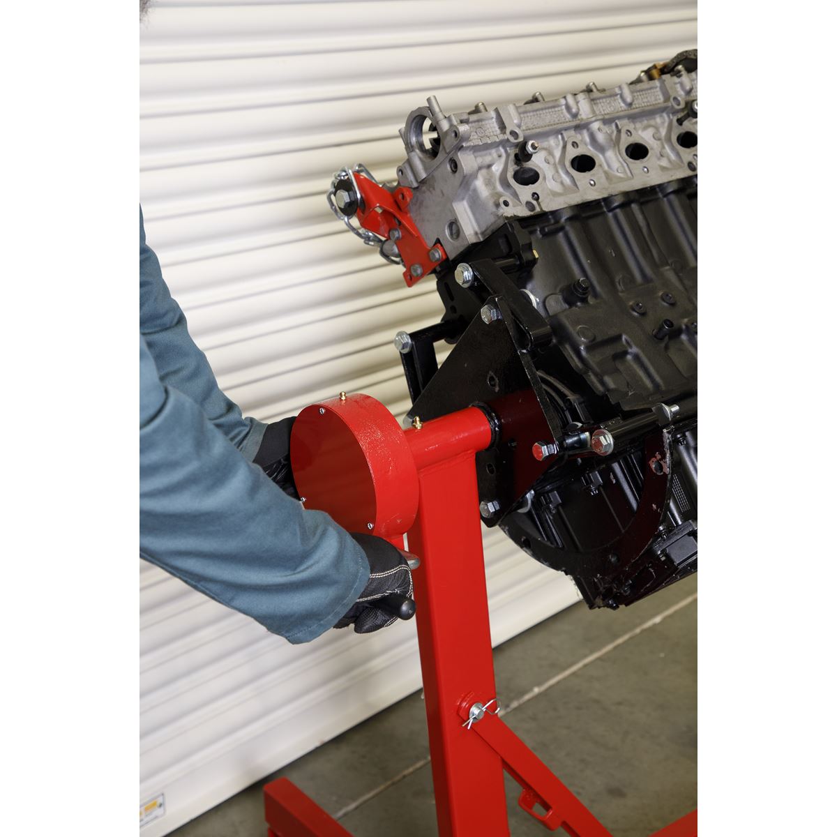 Sealey Folding 360ï Rotating Engine Stand with Geared Handle Drive 450kg Capacit