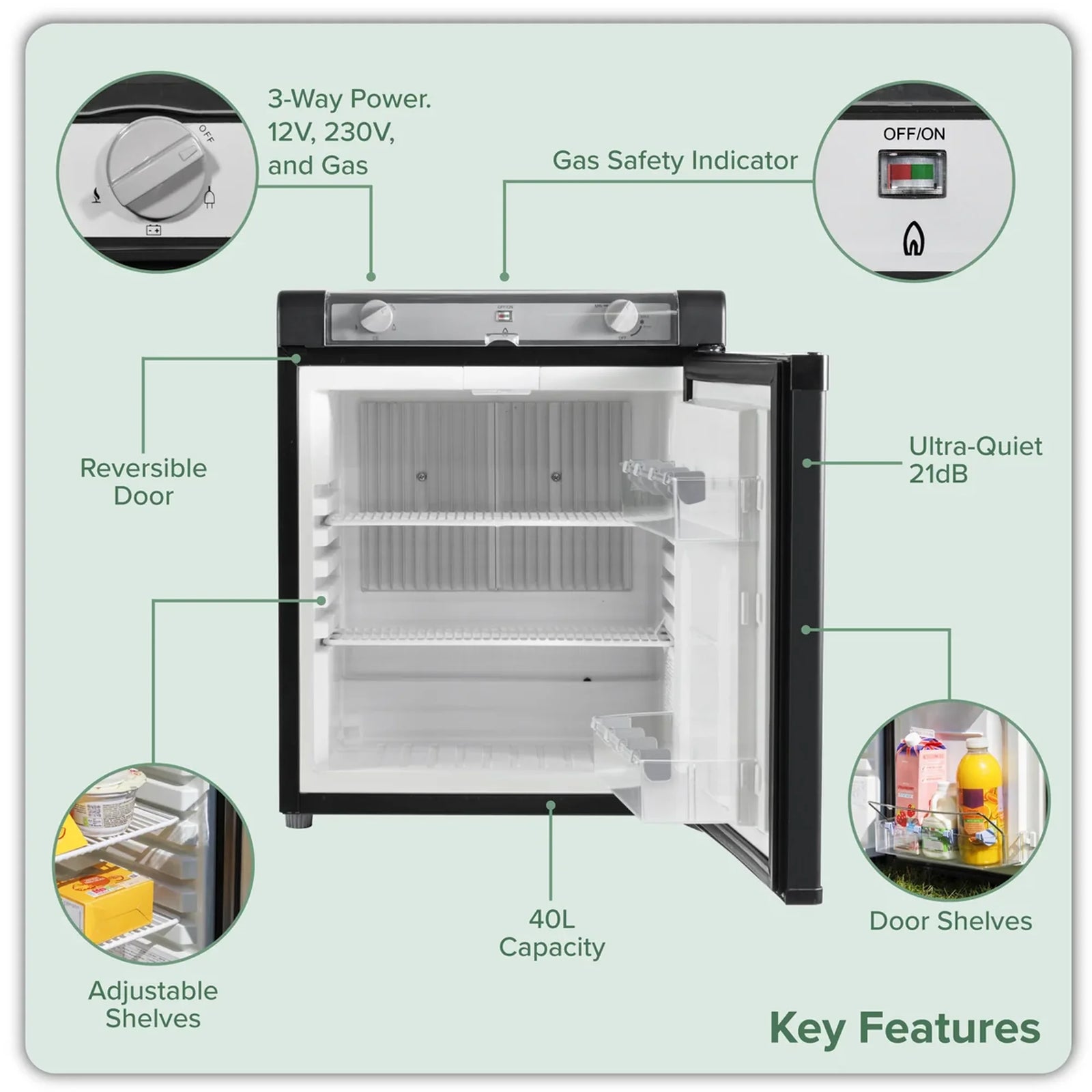 Dellonda 3-Way Fridge 40L Portable Camping Cooler
