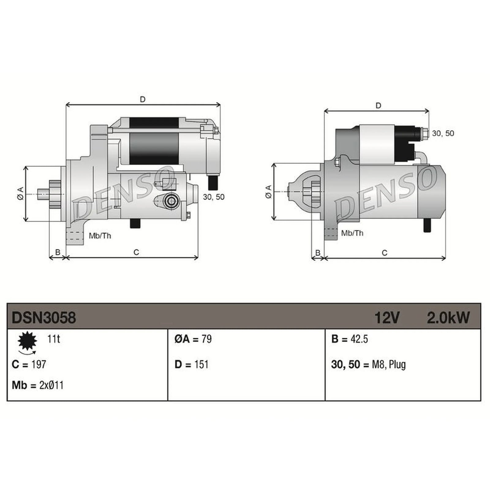 Denso Starter Motor 12V 2kW 11 Teeth DSN3058