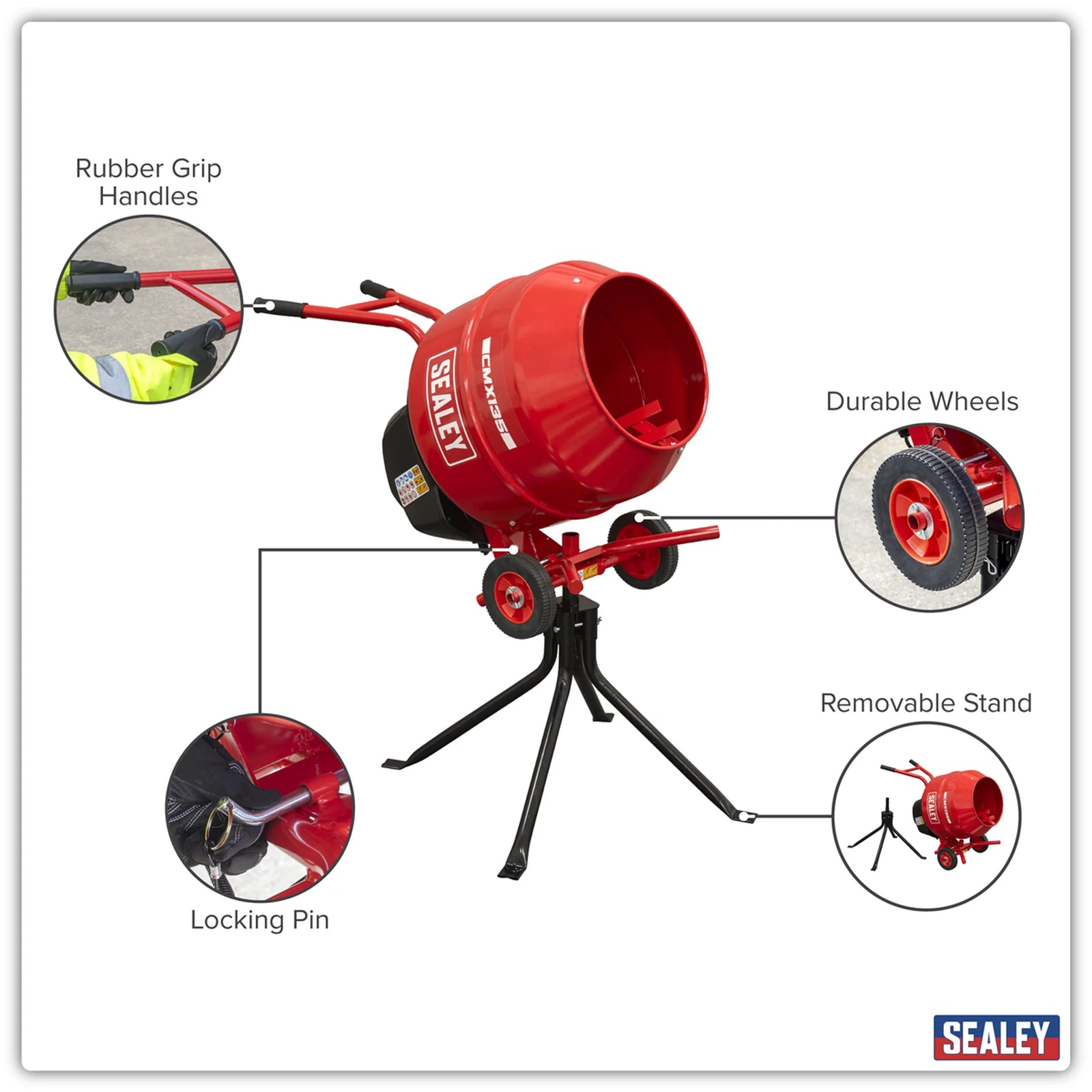 Sealey Cement Mixer CMX135 135L Drum Capacity 550W Motor