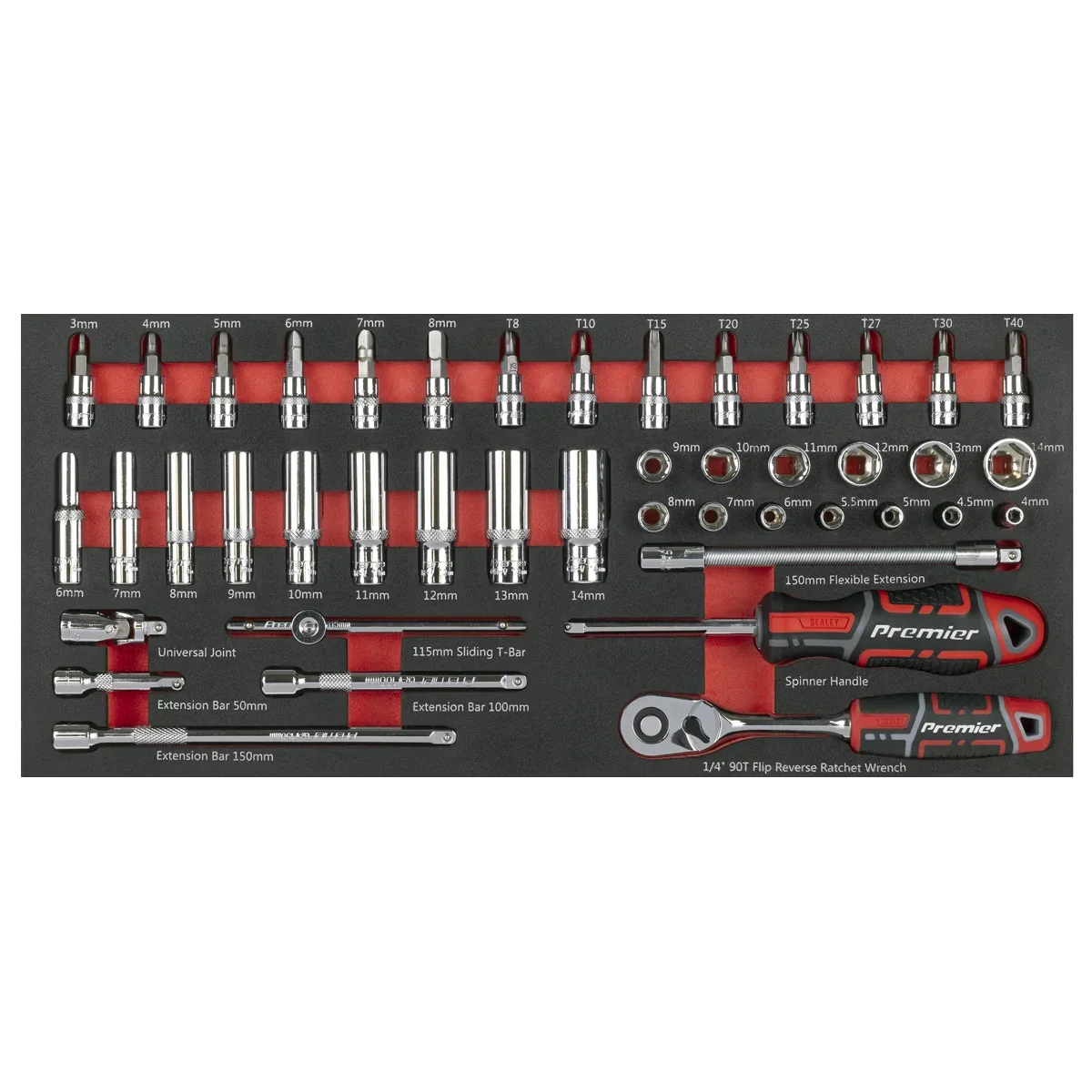 Sealey Premier Socket Set 44 Piece TBT40 with EVA Foam Tray