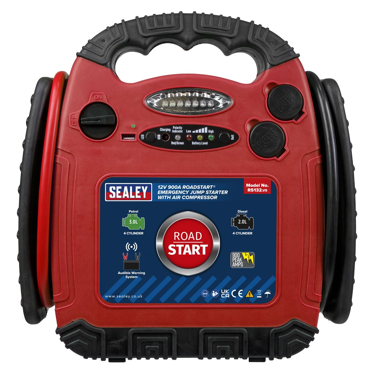 Sealey RoadStart Emergency Jump Start + Compressor 12V 750 Peak Amp RS132
