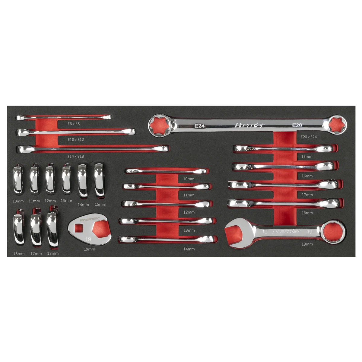 Sealey Premier Stubby Spanner Set TBT50 24 Piece with Tool Tray