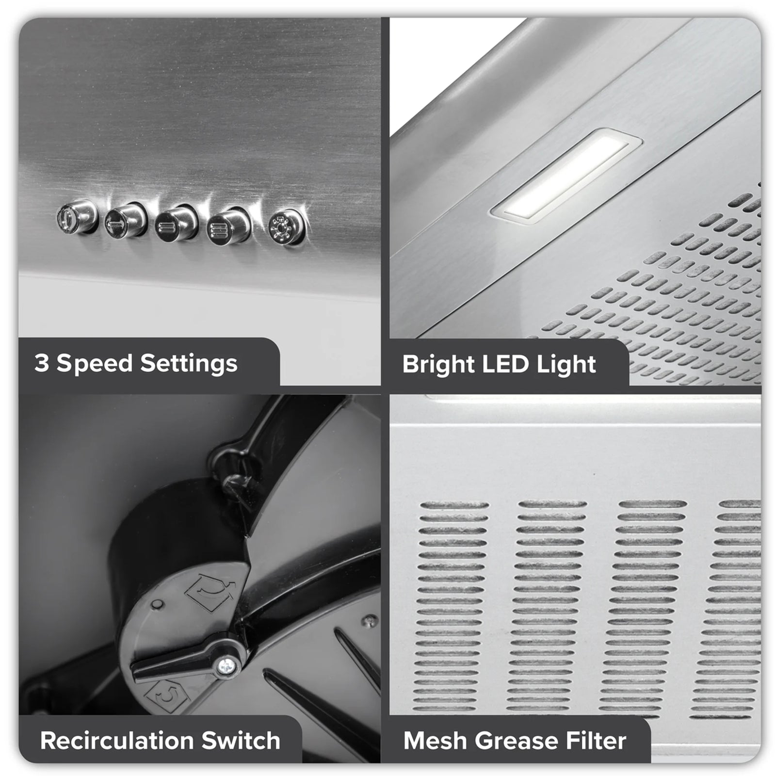 Baridi 60cm Wall Mounted Cooker Hood Extractor Fan DH108 85W