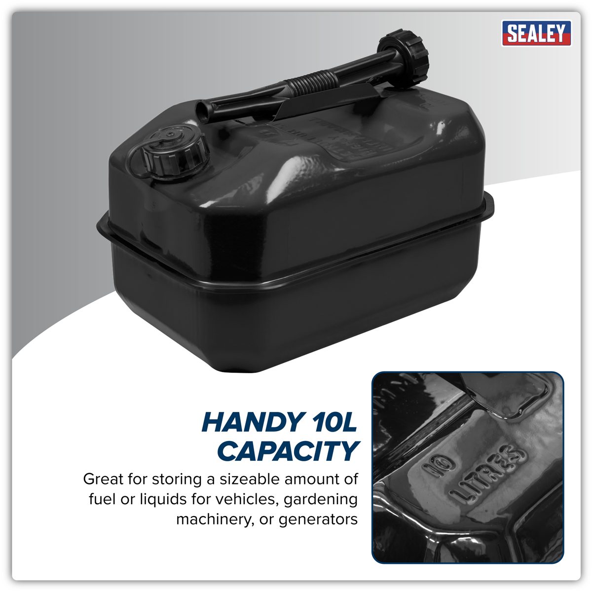 Sealey 10L Jerry Can Black Steel Fuel Container