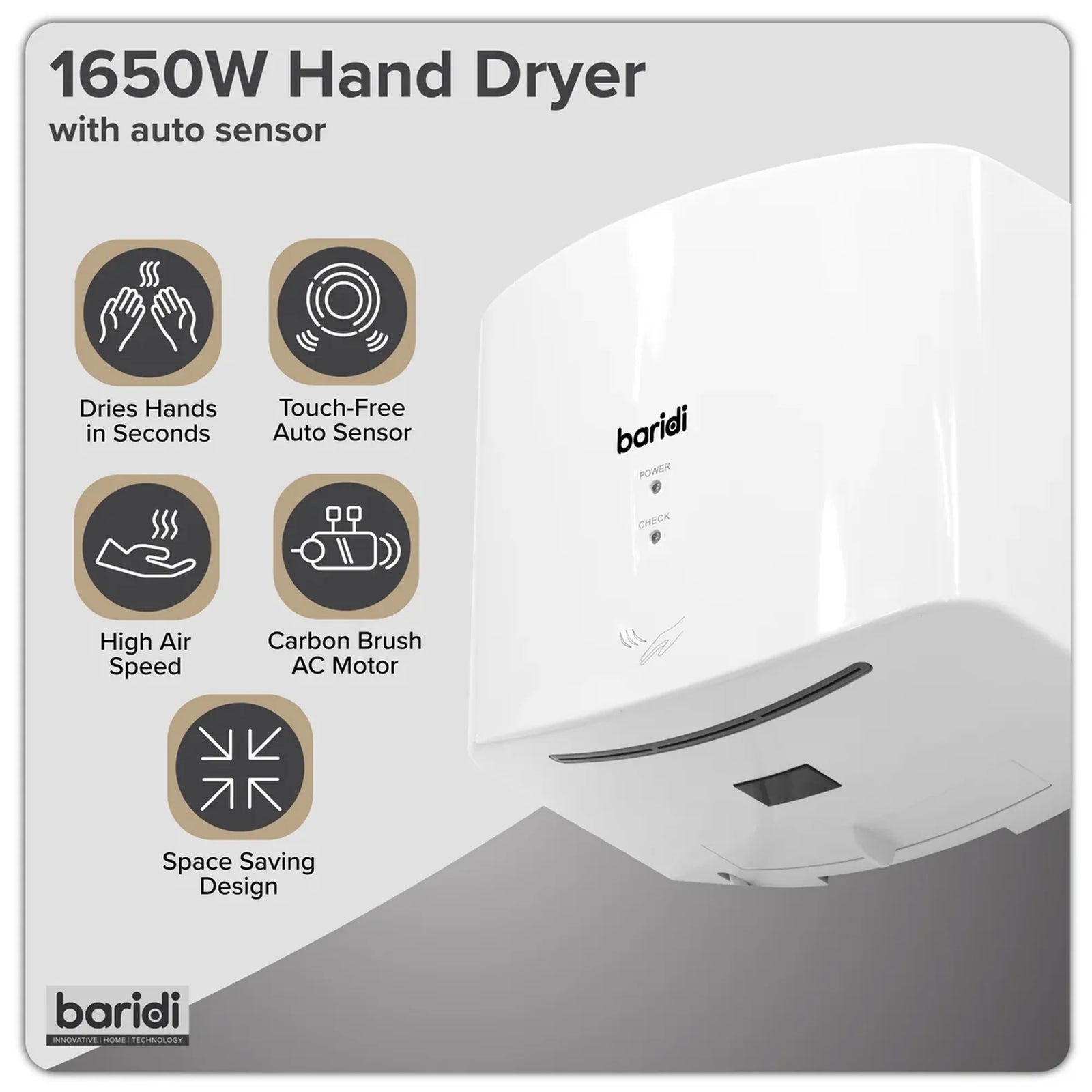 Baridi High Speed Hand Dryer DH378 1400-1650W White