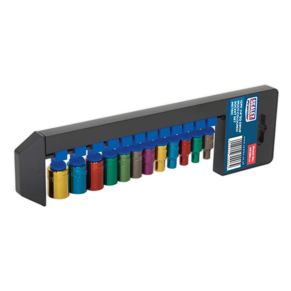 Sealey 12pc 1/4" Drive Multi Coloured Hex Socket Set 4-13mm WallDrive