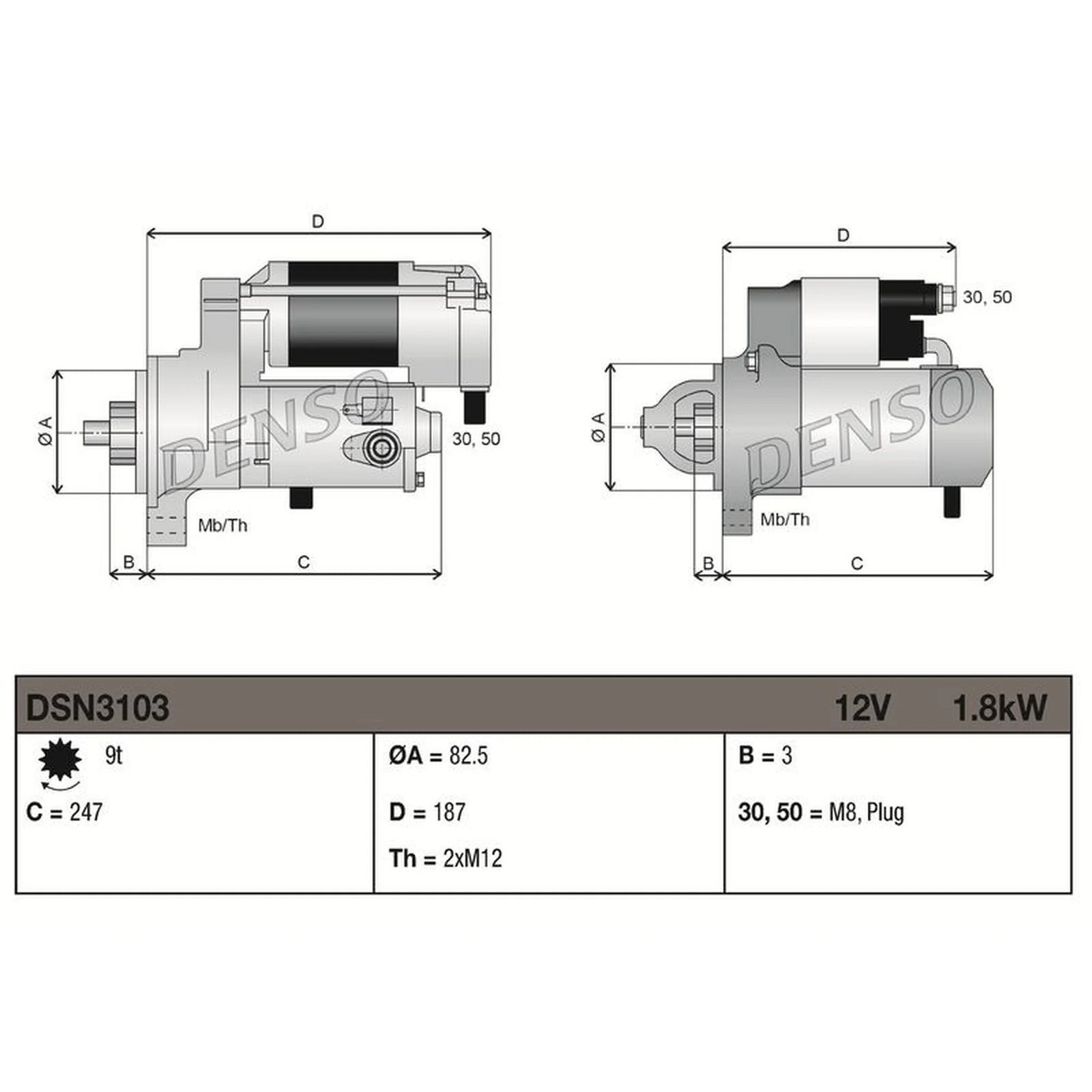 Denso Starter Motor 12V 1.8kW 9 Teeth DSN3103