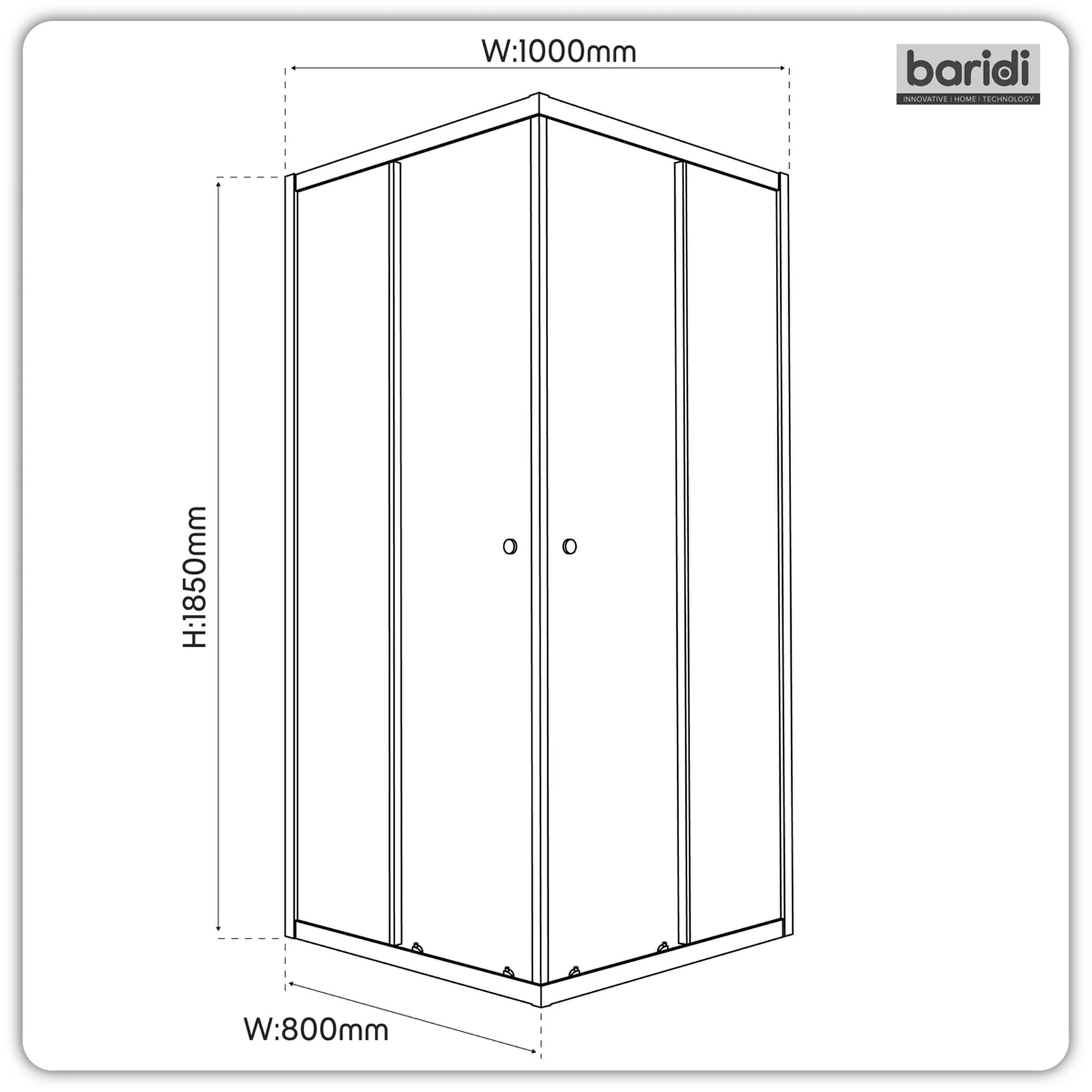 Baridi Corner Shower Entry Enclosure 1000 x 800mm - Chrome