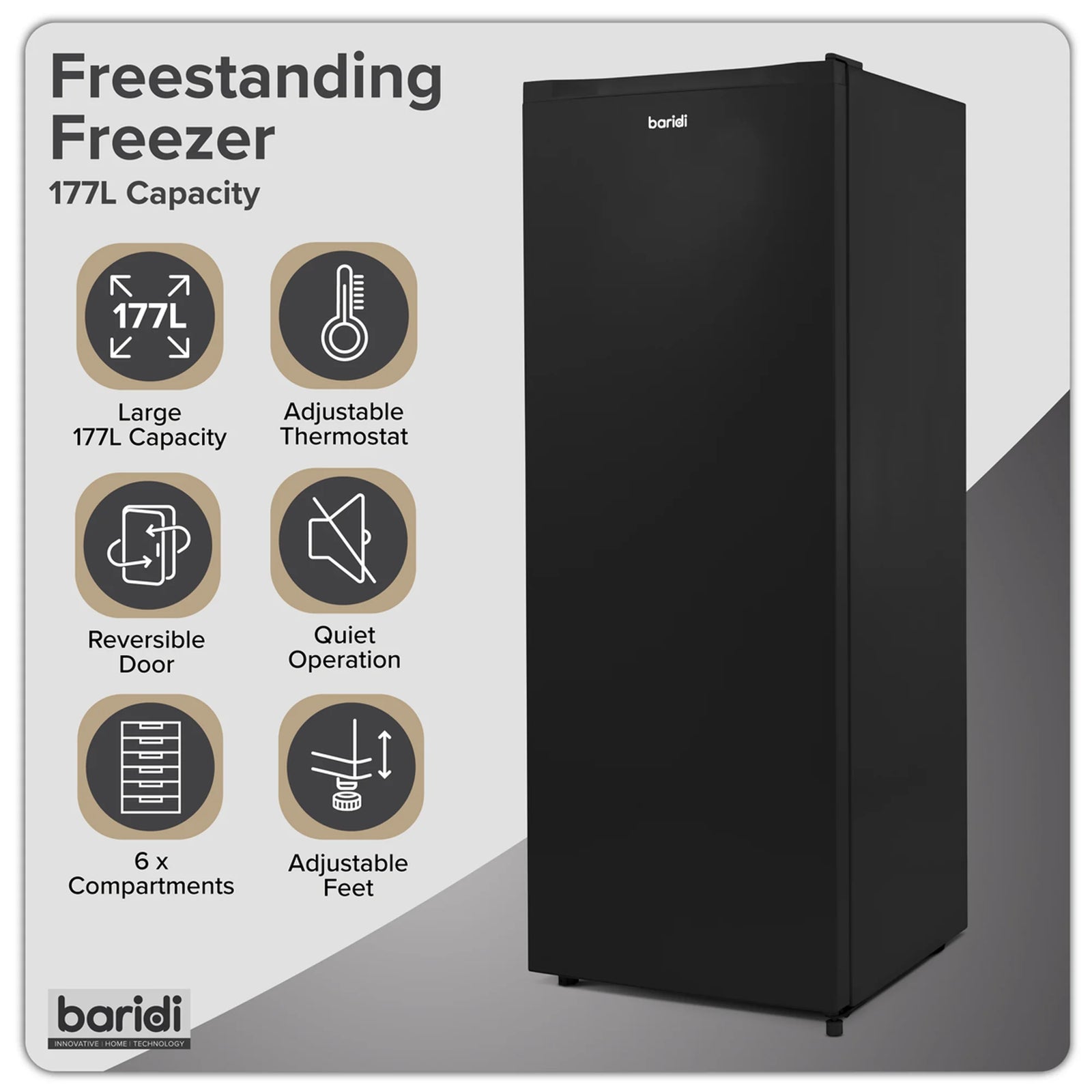 Baridi Freestanding Freezer 177L Capacity - Black