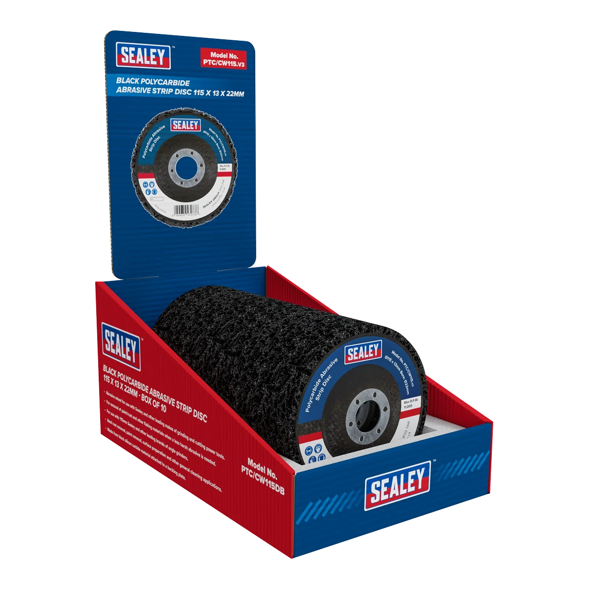 Sealey Polycarbide Abrasive Strip Disc 115mm Ø22mm Bore - Box of 10