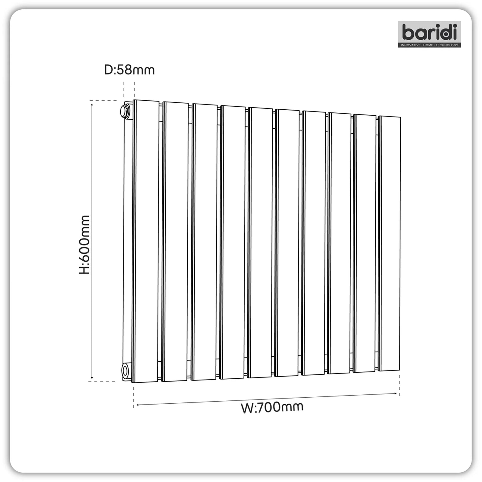 Baridi Horizontal Radiator 600 x 700mm Black DH345