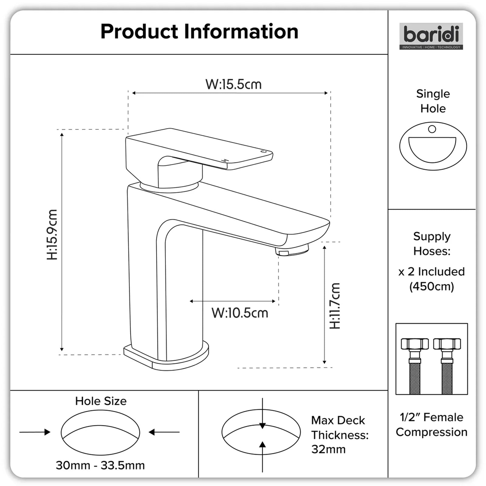 Baridi Basin Mixer Tap DH393 Matt Black