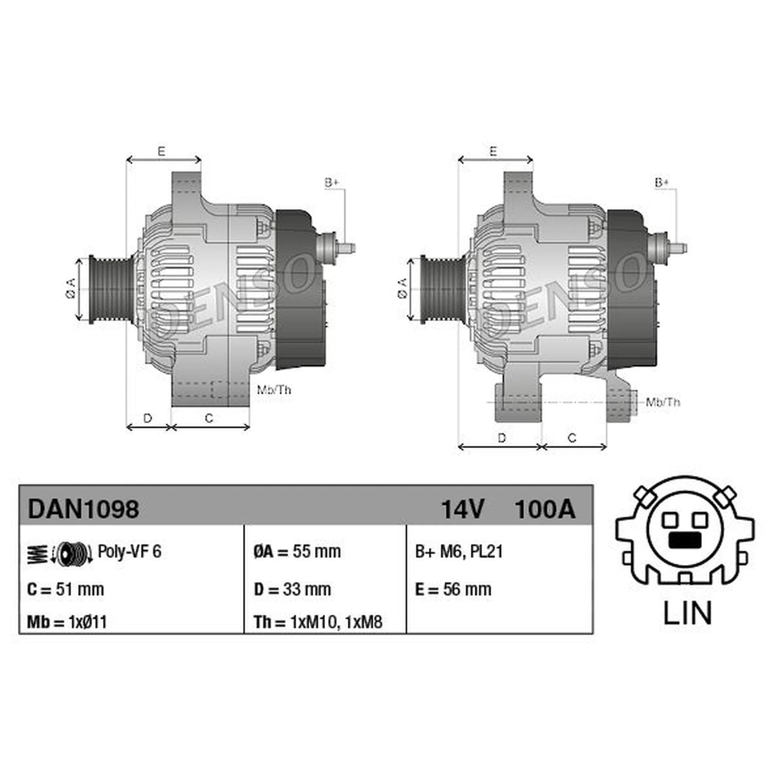 Denso Car Alternator 12V DAN1098
