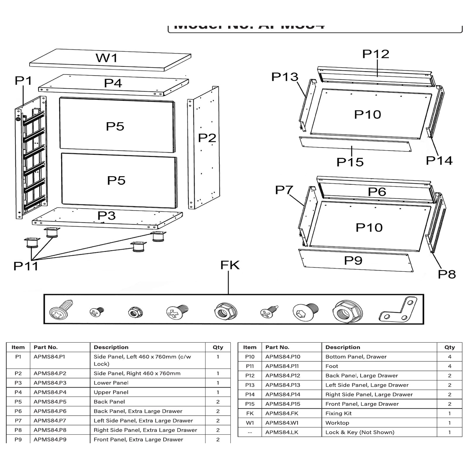 Sealey Right side panel for large drawer APMS84.P14